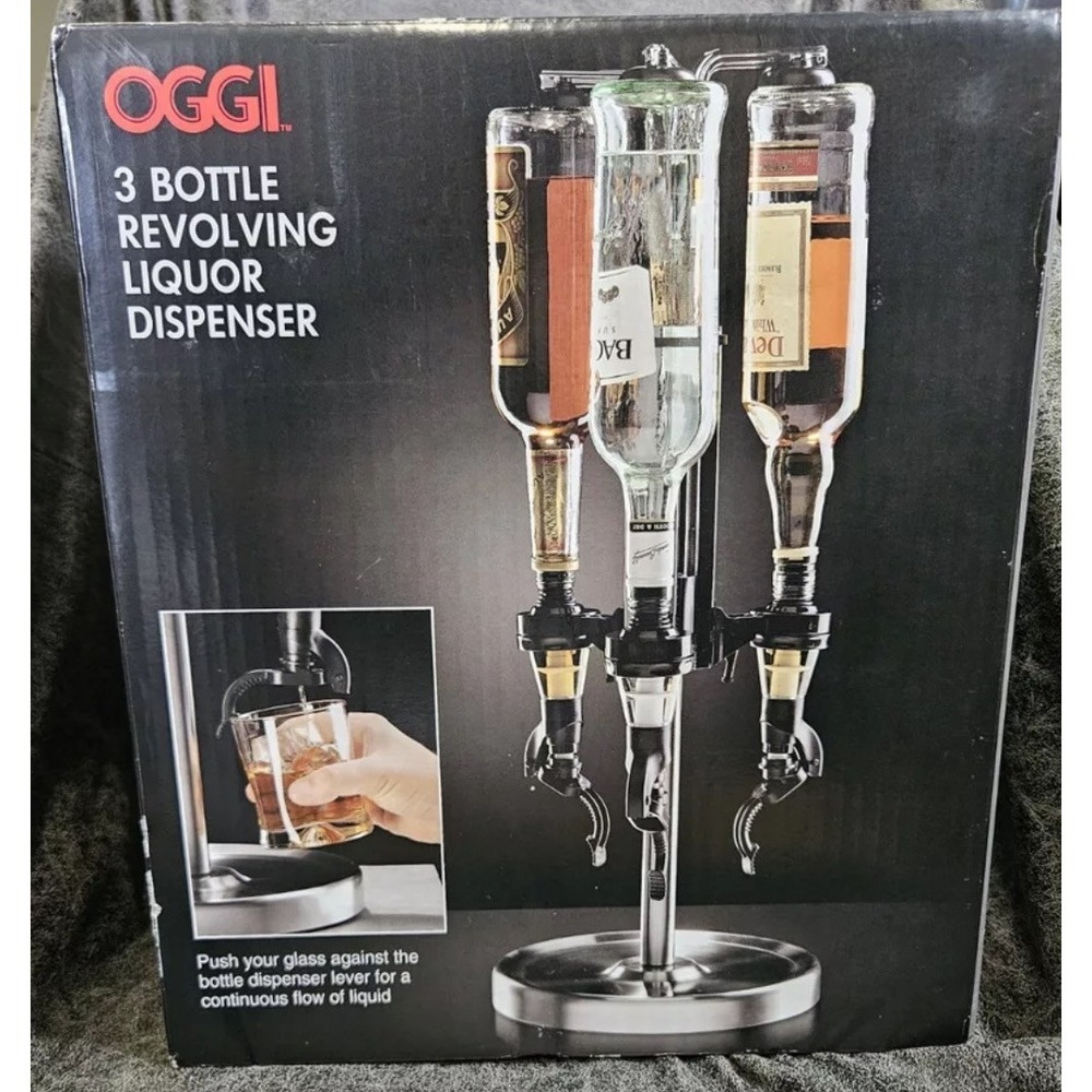 Three Bottle Revolving Liquor Dispenser Silver OGGI
